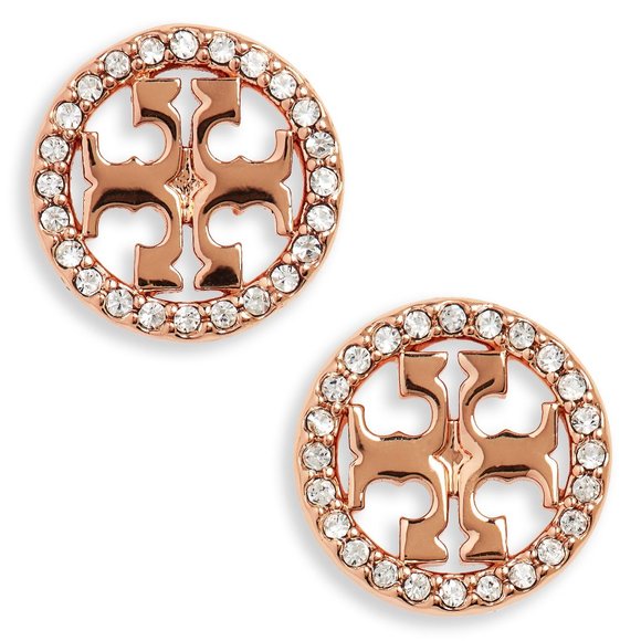 Tory Burch Jewelry - Tory Burch Rose Gold Circle Crystal Stud Earrings